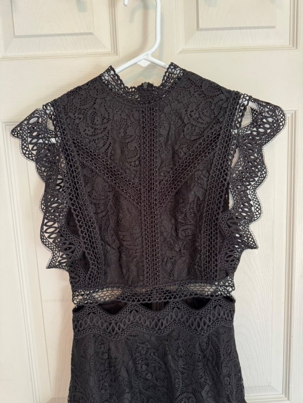 Hello Molly Black Lace Mini Dress Ruffle Cut Out Flutter Sleeves LBD NEW 2 Date - Picture 2 of 12